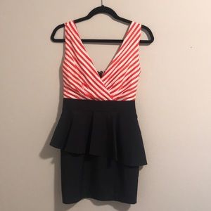 Navy and Red White Striped Peplum Dress